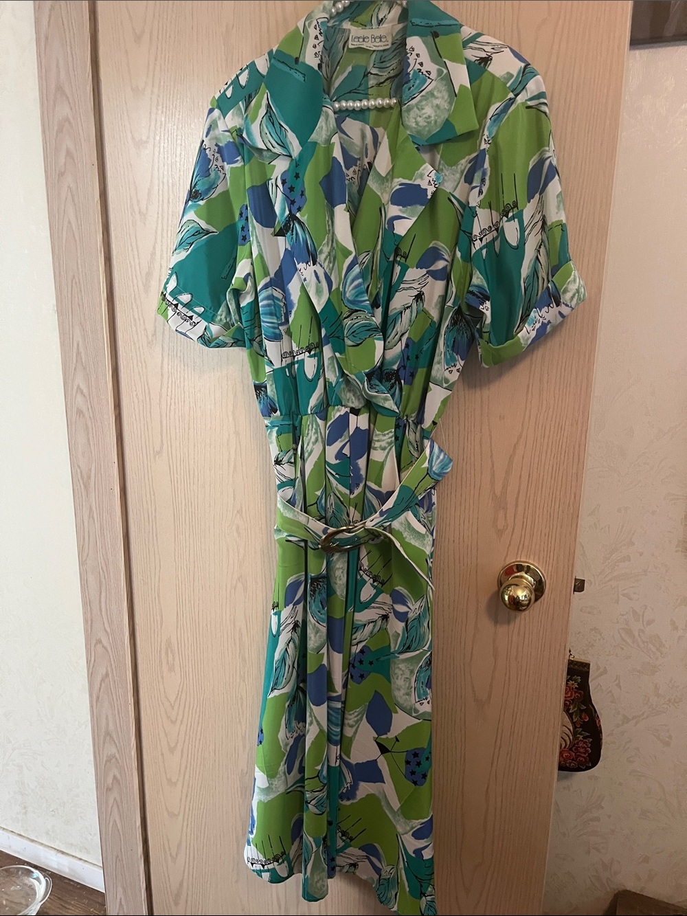 Vintage-Inspired Green & Teal Printed Midi Wrap Dress